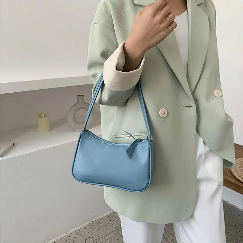 Soft PU Leather Women Purple Underarm Bag Retro Solid Color Ladies Hobos Handbags Fashion Design Girls Small Shoulder Bags