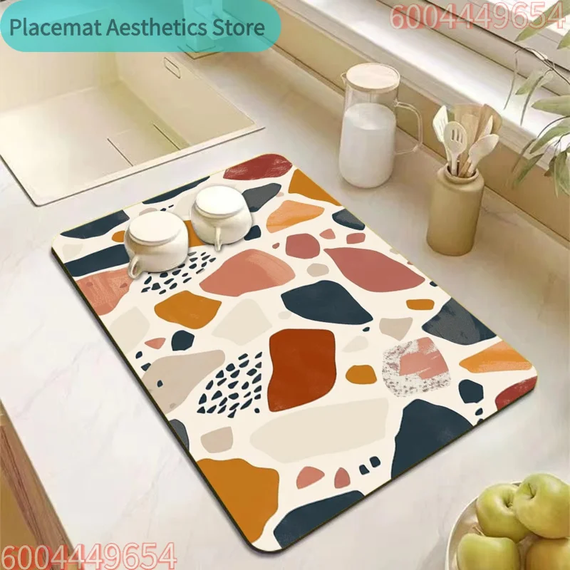 Modern Abstract Kitchen Drainage Mats, Anti-Slip Water Absorbing Dish Pads, Coffee Machine Mats, Kitchen Decorations