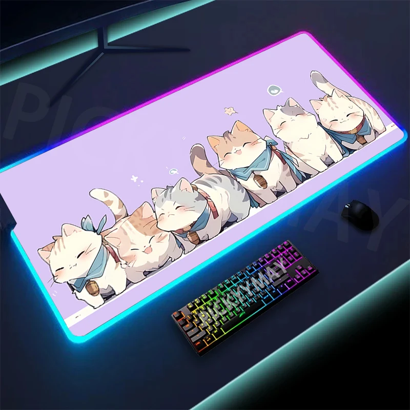 

Cute Cat Large RGB Mouse Pad XXL Gaming Mousepad LED Mouse Mat Gamer Mousepads Luminous Table Mats Desk Pads With Backlit