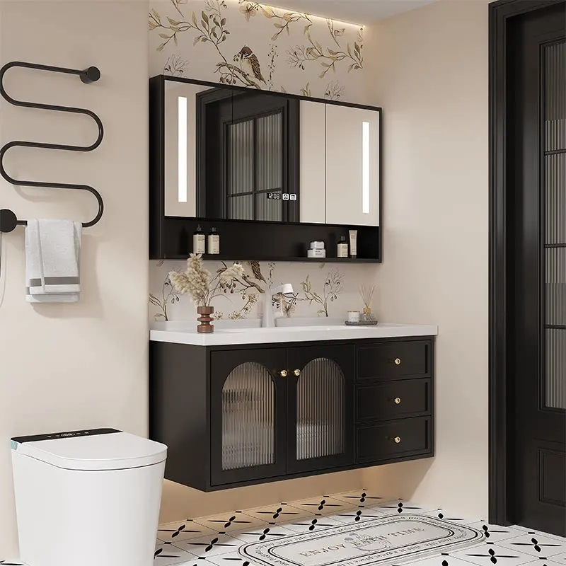 black intelligence bathroom cabinet ceramic integrated moisture-proof practical Bathroom sink mueble de baño Toilet furniture