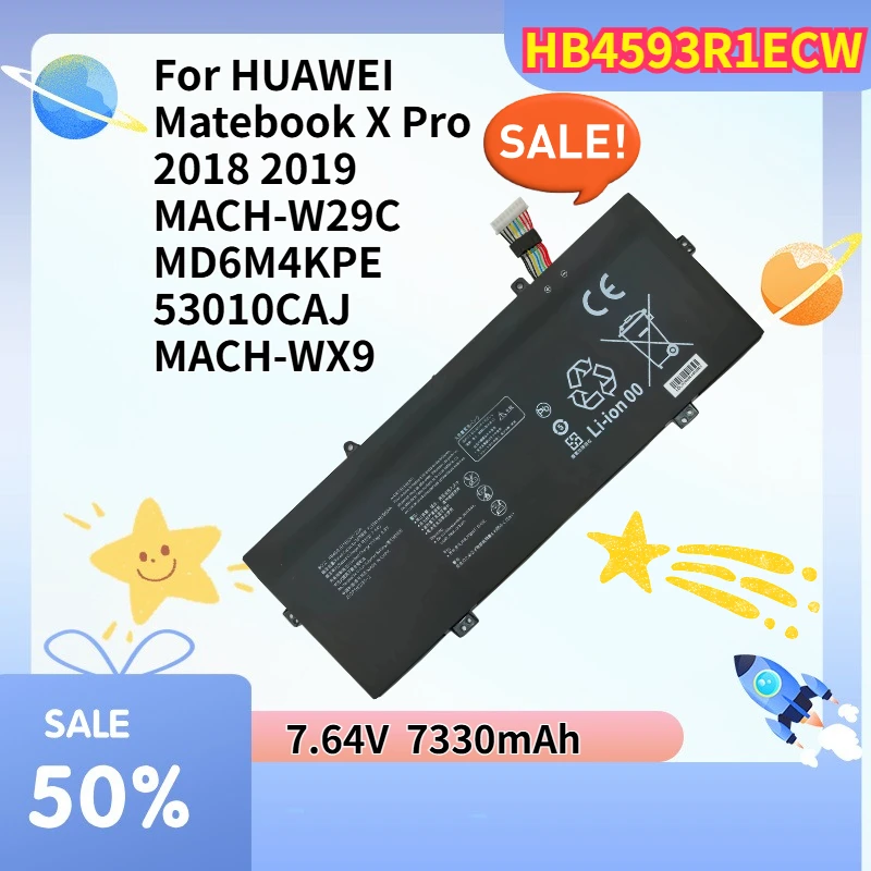 7.6V 7330mAh High Quality Laptop Battery HB4593R1ECW for HUAWEI Matebook X Pro 2018 2019 MACH-W29C MD6M4KPE 53010CAJ MACH-WX9