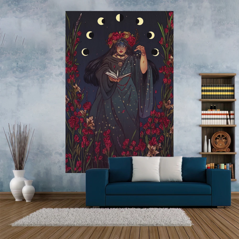 Tarot Girl Tapestry Anime Witchcraft Printed Hippie Wall Hanging Carpets Dormitory Backgound Bedroom Decoration Sofa Blanket