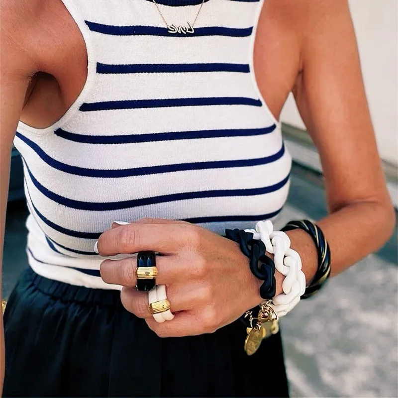 Black/White Enamel Glazed Ridge Pattern Wide Version Exaggerated Ring Retro Drop Glazed Finger Ring M068