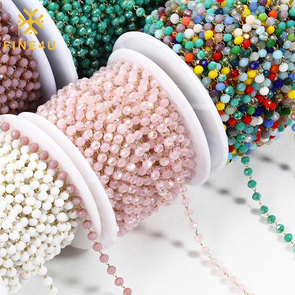 

1M Wholesale Women Jewelry Making Accessories Diy 18K Gold Plated Stainless Steel Colorful Rhinestone Crystal Glasses Chain Roll