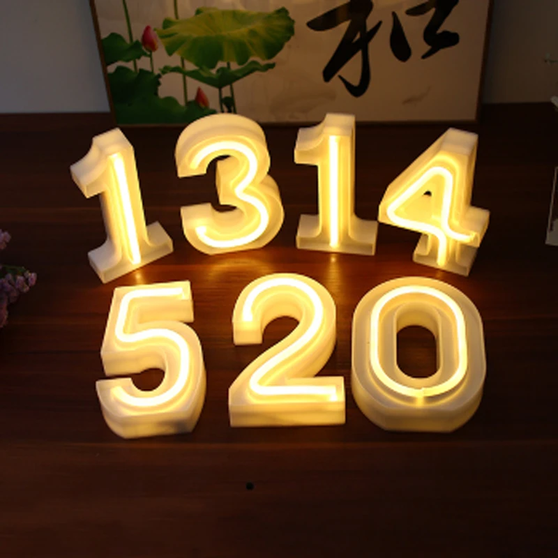 16CM Warm White Numbers LED Neon Sign Marquee Alphabet Light Wall Hanging Night Light Bedroom Wedding Birthday Party Decor