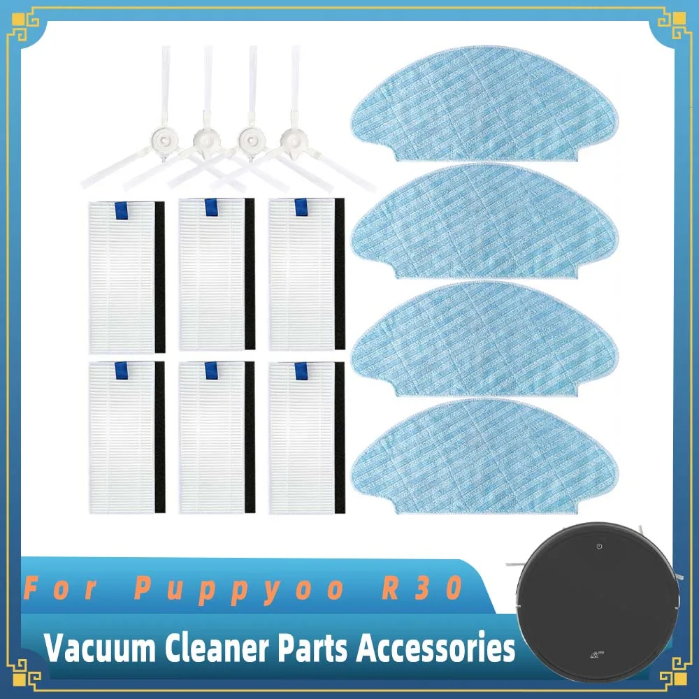 Accessories for Puppyoo R30 Robot Vacuum Cleaner Replacement Spare Parts Side Brush Hepa Filter Mop Pad