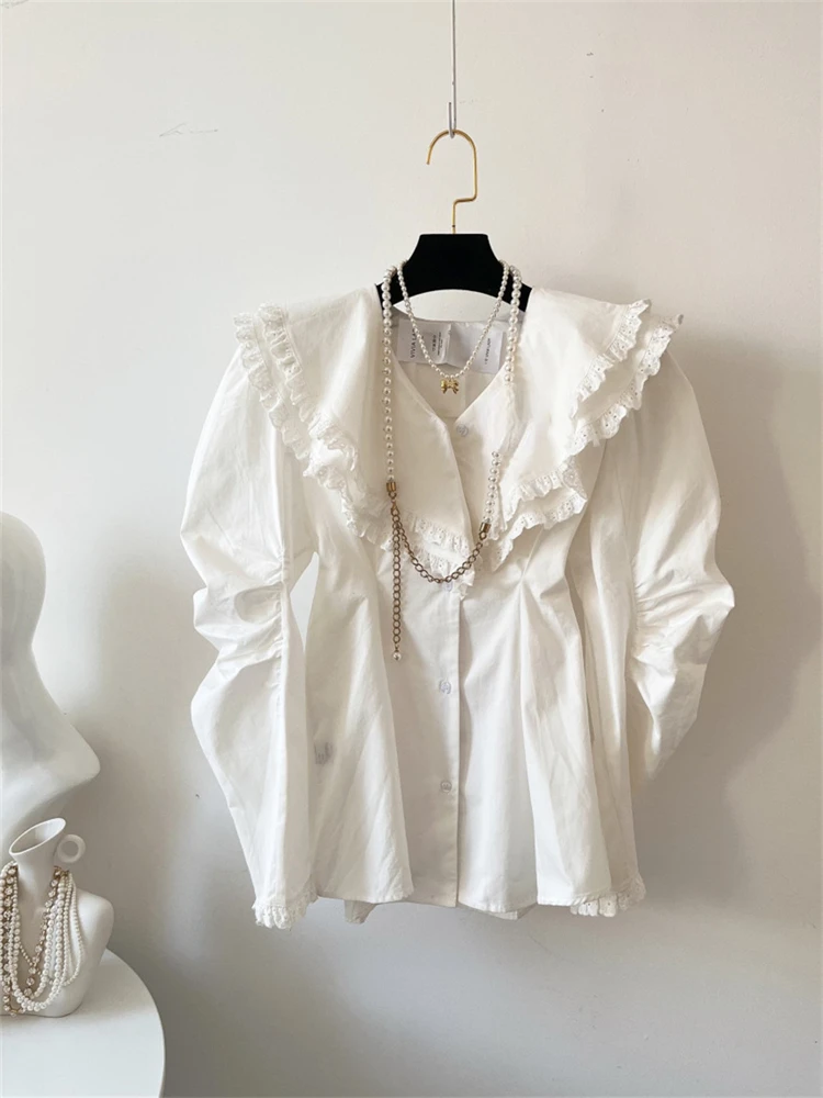 Summer Women Blouse Spring Shirt Female Woman Blouse Maxi Blusas Chiffon Casual Elegant Vintage Long Sleeve Oversize Loose White