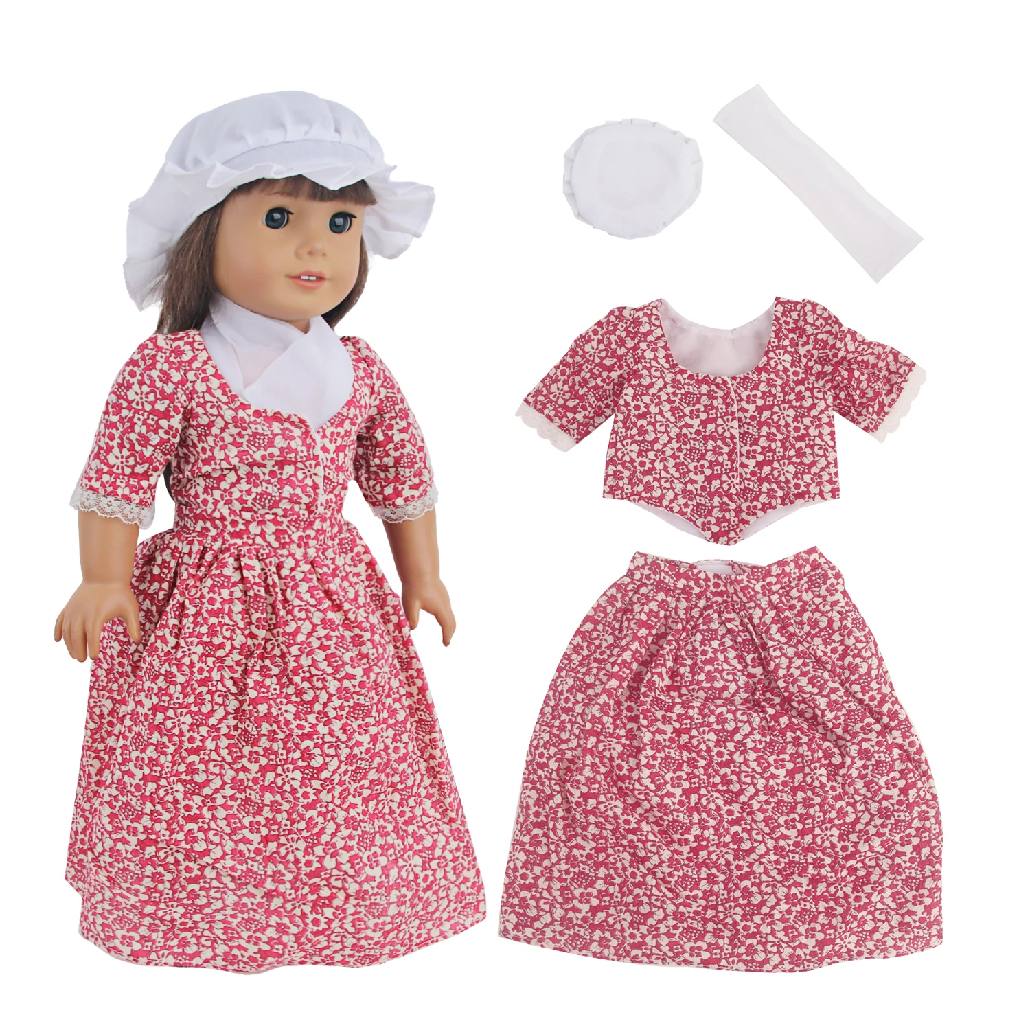 Cute Doll Dress Set For 18 inch American Dolls Gorgeous lace bikini tee+Maxi Skirt+Scarf+Hat Clothes For 43cm Baby New Born Doll