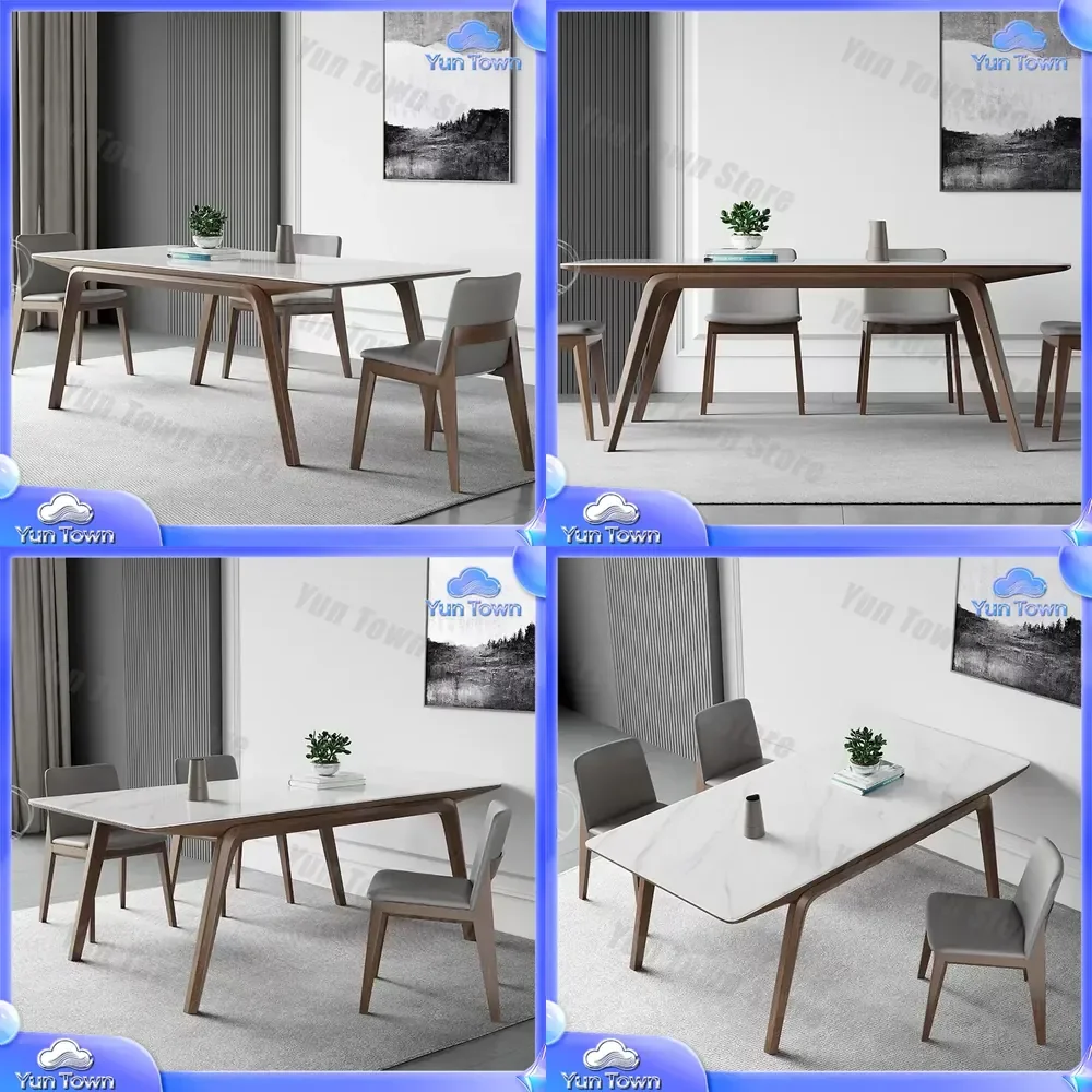Nordic Wabi Sabi Solid Wood Dining Table for Small Apartment Modern Minimalist Ash Walnut Bright Rock Slab Medieval Style