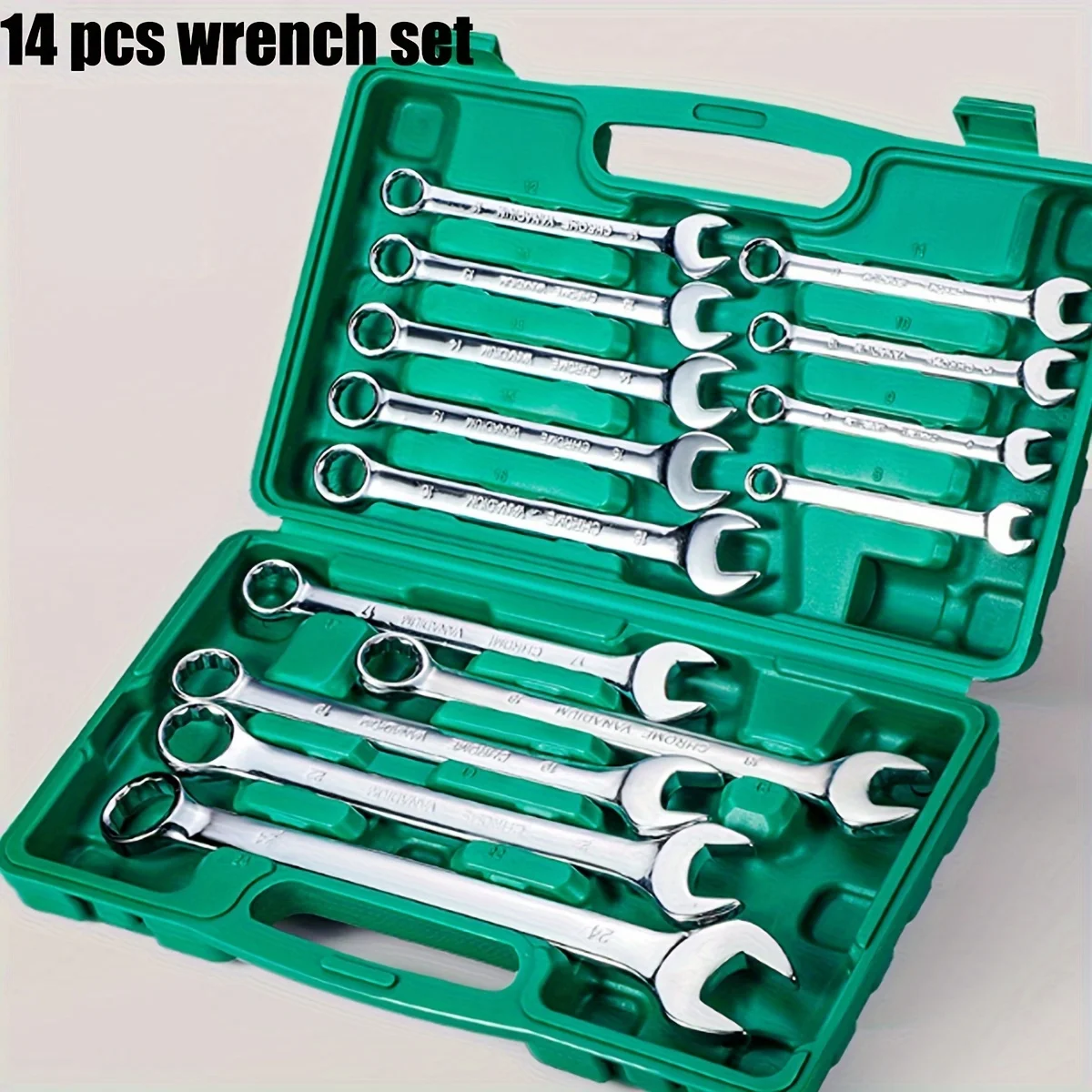 14PCS Combination Wrench Set Dual-Purpose Metric and Standard Mechanics Wrenches with 8mm-24mm Range,Compact Storage Box