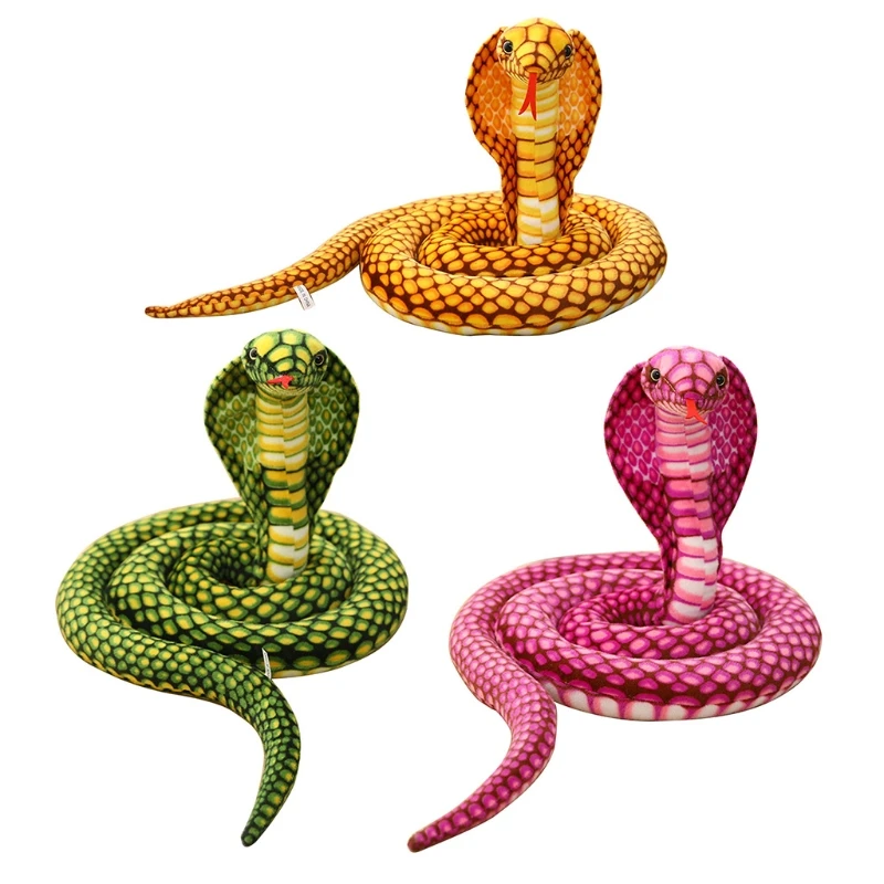 F19F 94inch Stuffed Simulation Snake for Cobra Room Decor Sadness Appease Table Automobile Accessory Plush Birthday