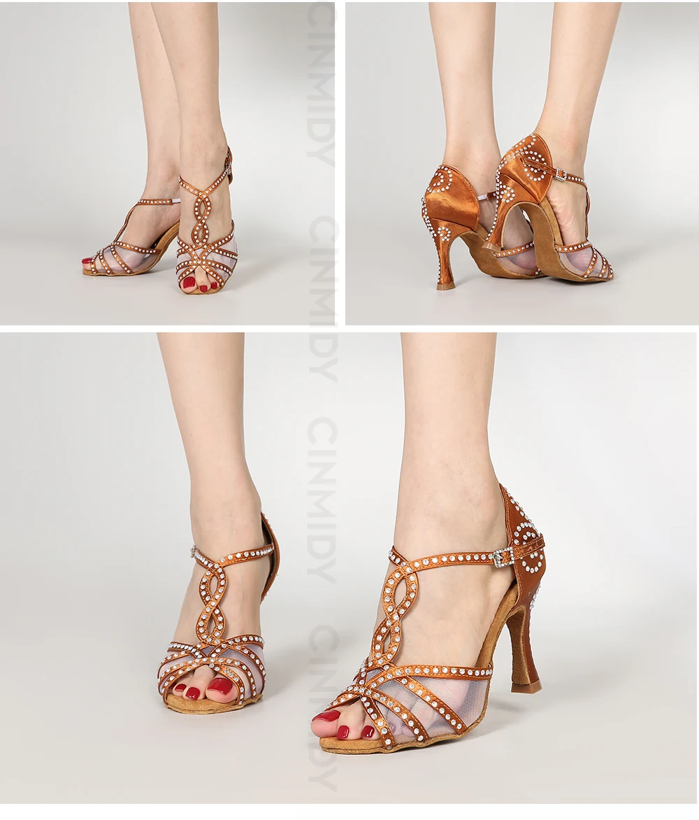 CINMIDY Mesh-Latin-Tanzschuhe für Damen, Satin-Tanzschuhe, bequeme Partyschuhe mit weicher Sohle, Salsa-Ballsaal-Tanzschuhe – Detail 11