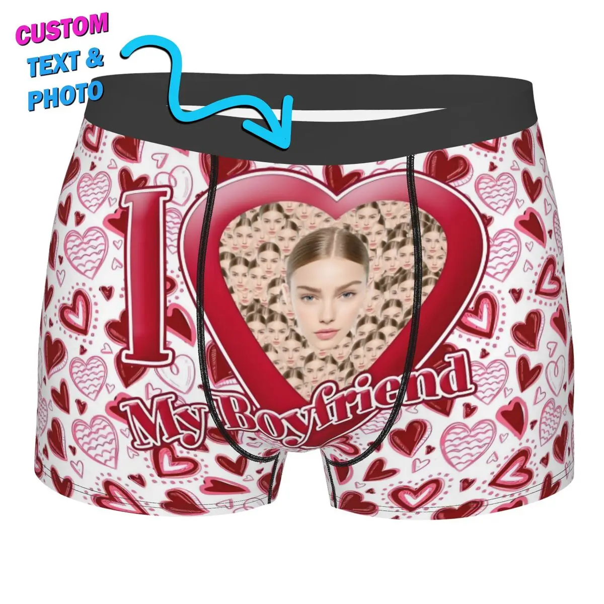 

Custom I Love My Boyfriend Custom Face Photo Boxer Shorts For Men 3D Printed Present Underwear Panties Briefs Stretch Underpants
