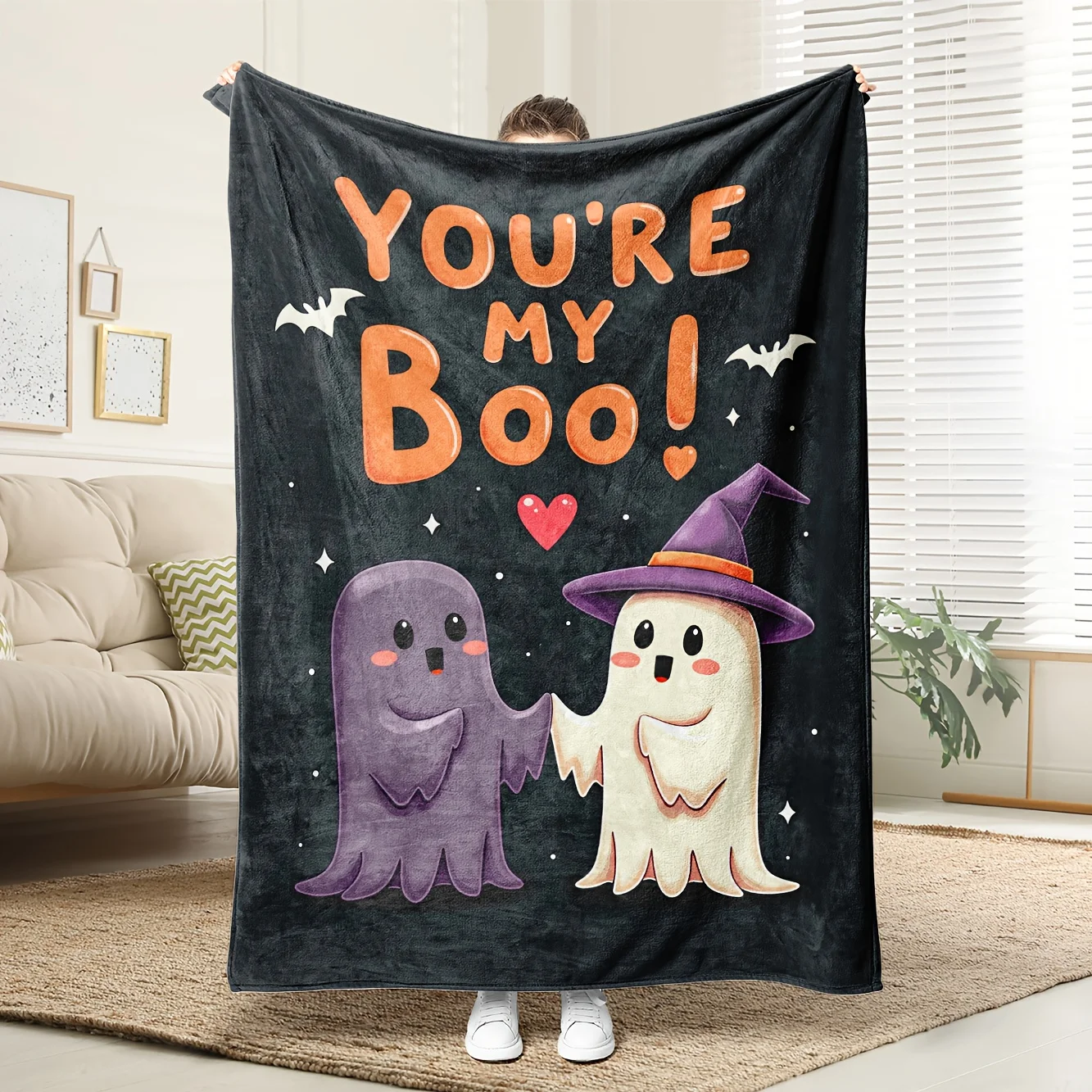 You Are My Boo Ghost Bats Pumpkin Throw Blanket Soft Warm Cozy Blankets For Sofa Couch Bed