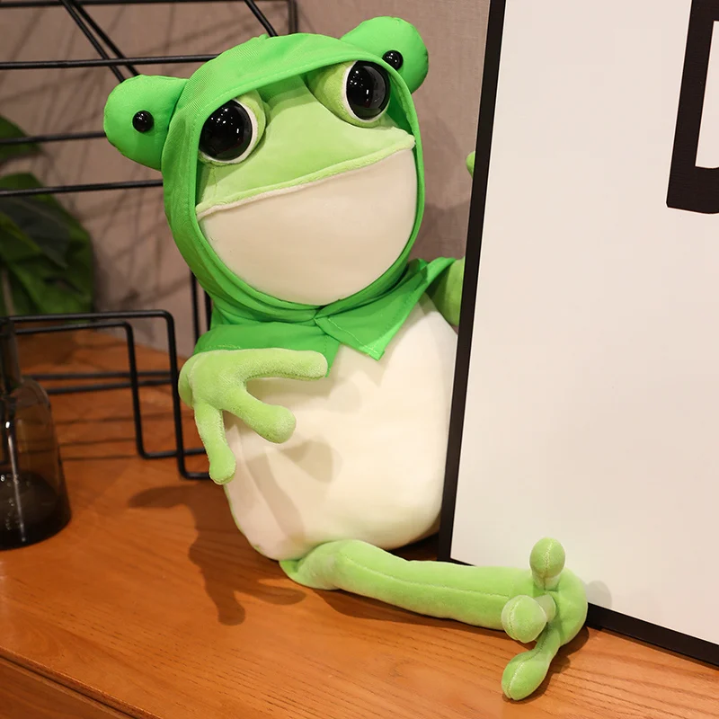 Kawaii Cloak Frog Plush Toy Soft Stuffed Animal Lovely Hat Big Eyes Anime Doll Baby Hug Pillow Children Boy Birthday Gifts