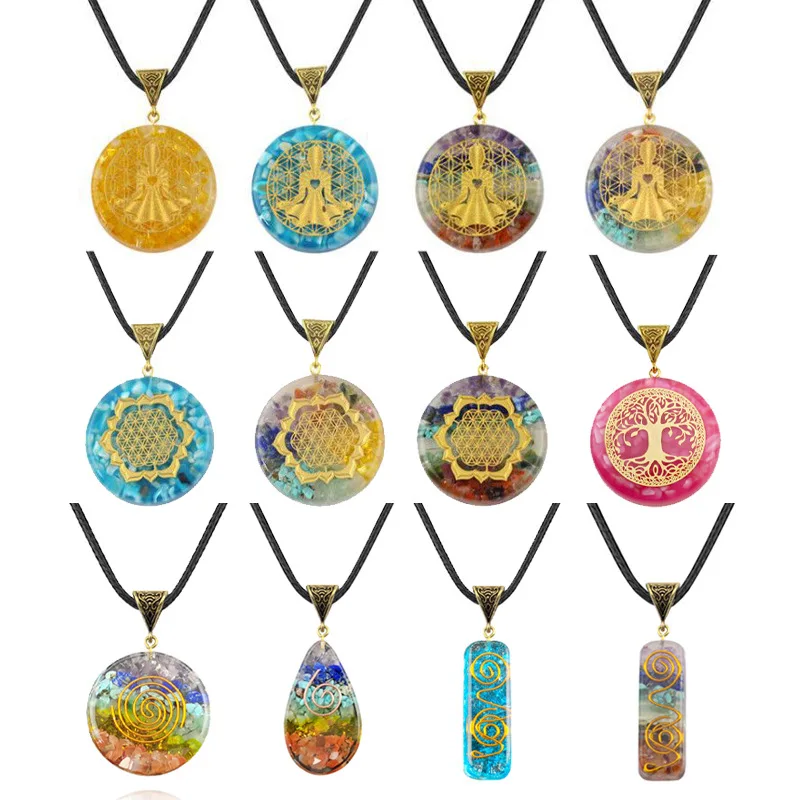 7 Chakra Orgonite Pingente, Símbolo Om, Colar Luminoso, Cura Cristais, Gerador de Energia para Reiki, Meditação Jóias