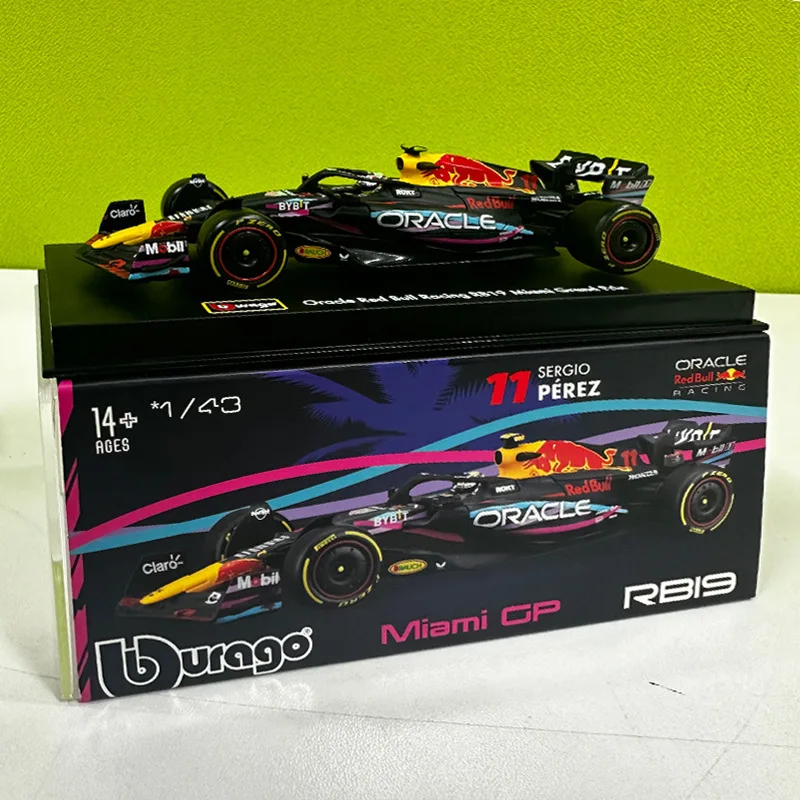 Bburago-Formula One Alloy Racing Toy Modelo, F1 Red Bull, Acabamento 11, Rb19, Miami 1, Acabamento, Simulação, Decoração Presente, 1:43