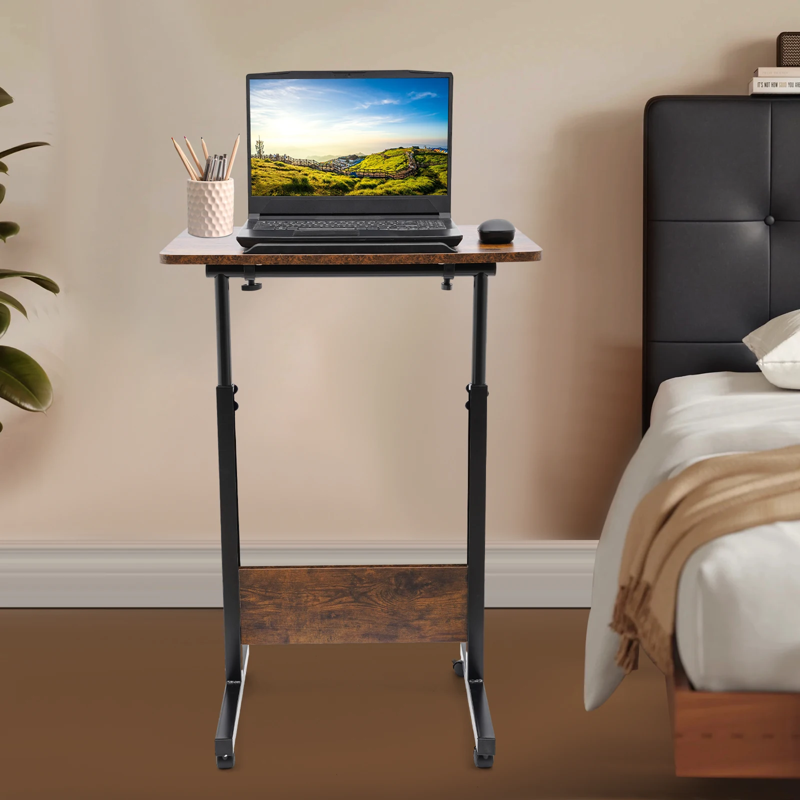 

Bedside Desk with Universal Wheel Oversized Table 32-47in Adjustable Height Laptop Portable Study Standing for Dormitory Student