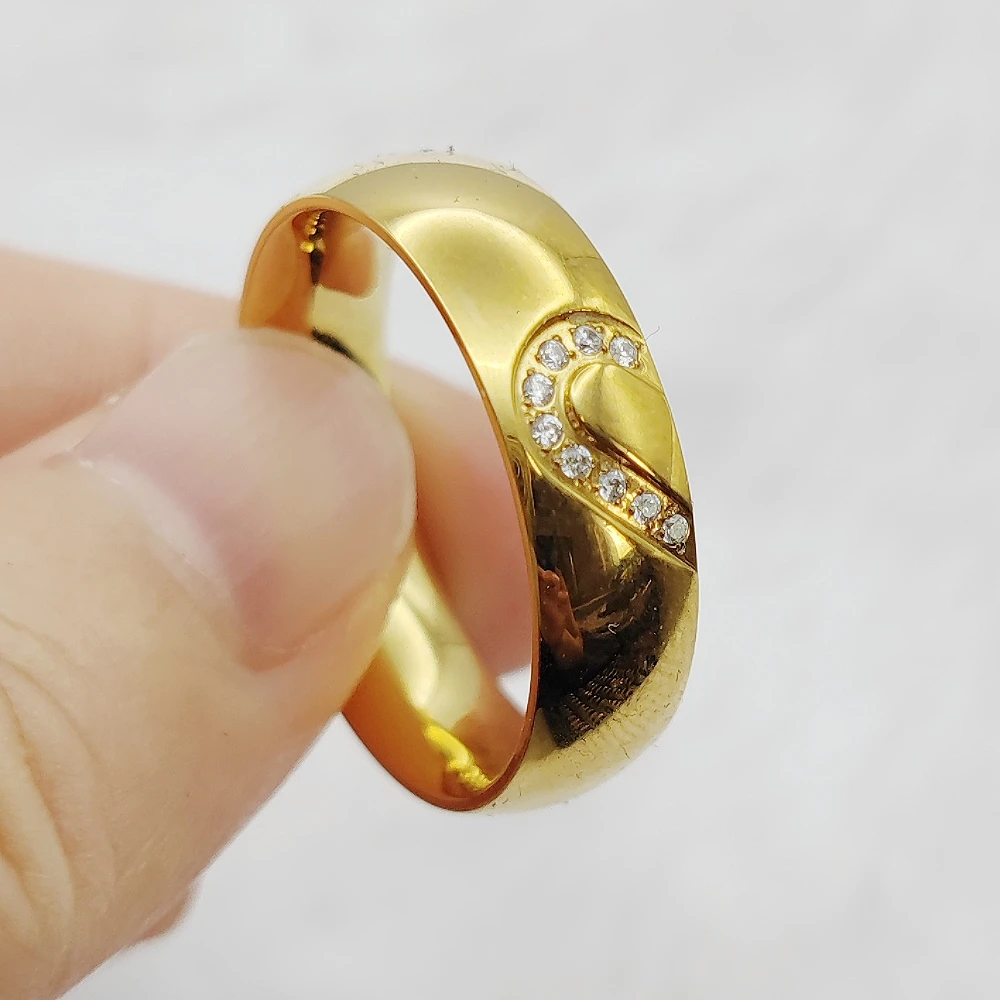 Heart Crown Ring Classic Statement Promise Rings Engagement Wedding Band Couples Rings Golden Titanium Steel Jewelry Women