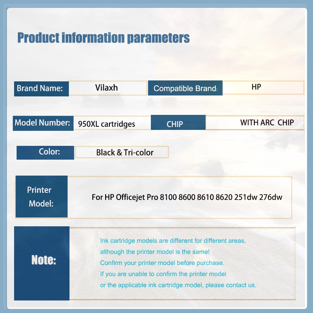 Vilaxh FOR HP950 951 950XL 951XL Refillable Ink Cartridge For HP Officejet CM751 8100 8600 8610 8620 8630 Printer With ARC Chips