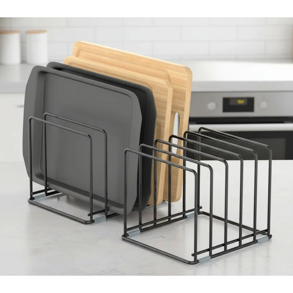 2-Pack Kitchen Cabinet Organizer, 5-Slot Baking Tray & Cutting Board Rack, Space-Saving Storage for Small Kitchens