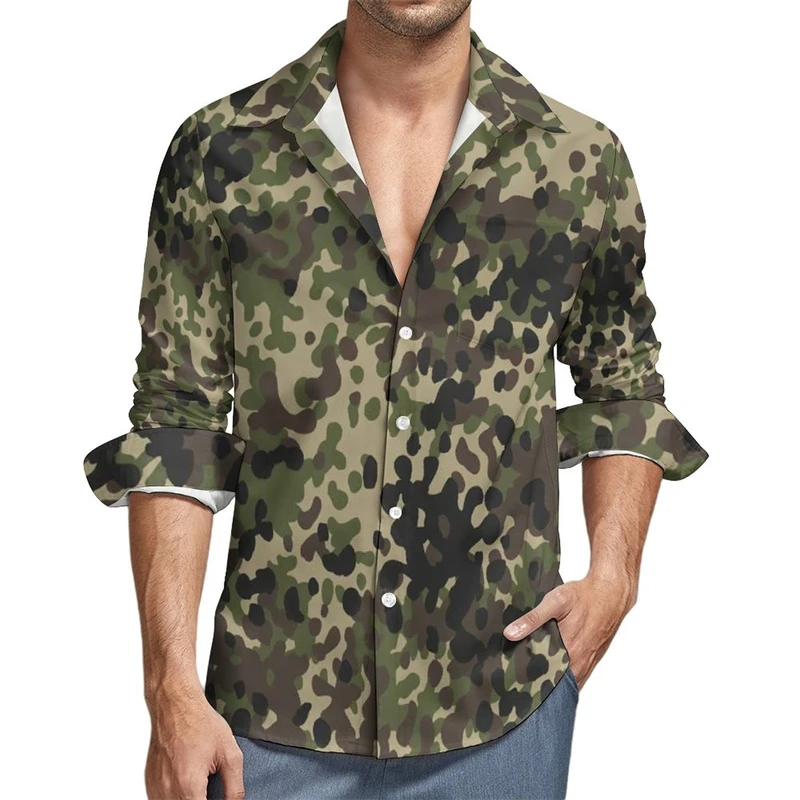 Camouflage Outdoor Forest Shirts 3d Print Mens Long Sleeve Blouse Holiday Tops Oversized T Shirt For Men Clothing Casual Camisa