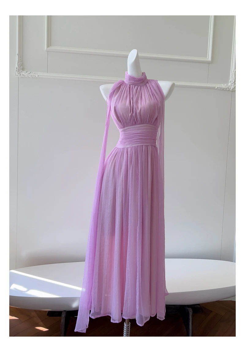 Lingzhi Wu-Purple Long Dress for Ladies, Formal Long Dresses, Slim Waist, French, Elegant, Top Quality, Holiday, New