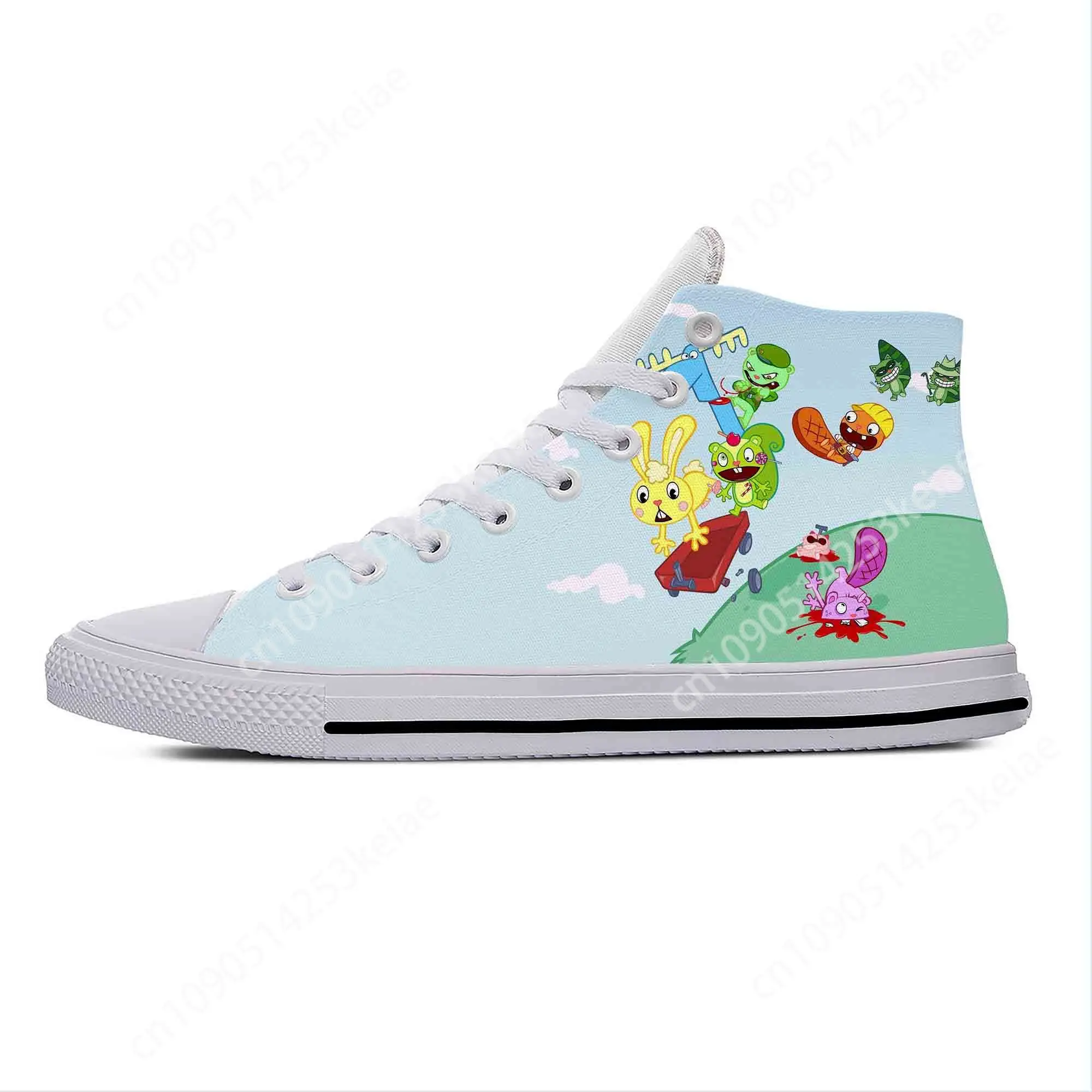 Anime Cartoon Manga Happy Tree Friends Cool Funny Casual Cloth Shoes High Top Lightweight Breathable 3D Print Men Women Sneakers