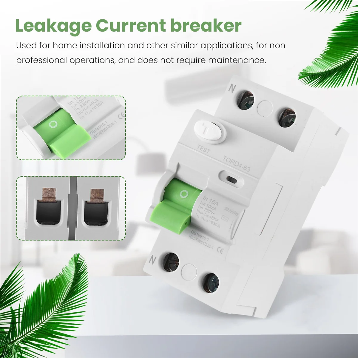 AC 2P 6KA RCCB RCD 230V Residual Current Circuit Breaker Differential Breaker Switch TORD4-63, 2P 16A 10MA