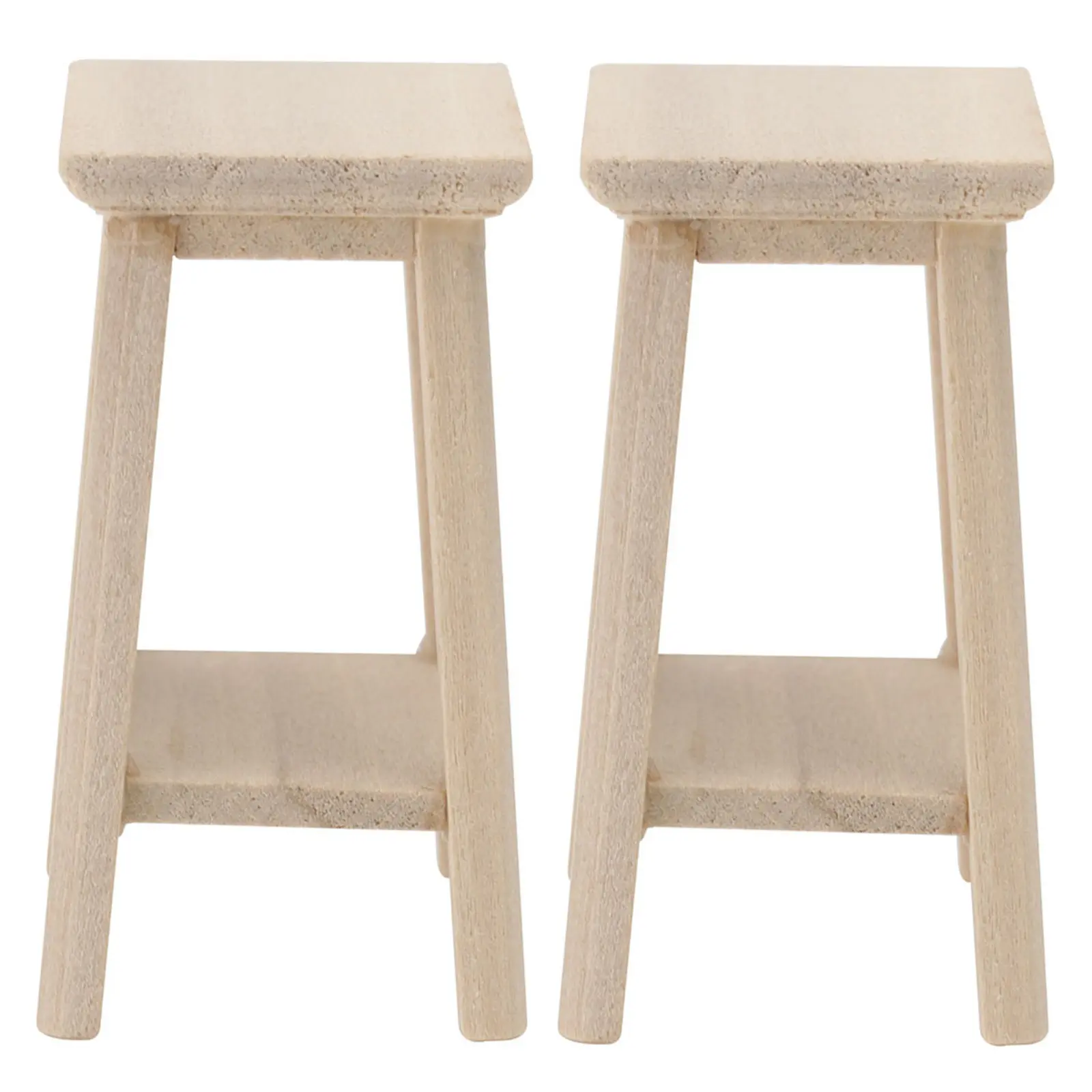

2Pcs Miniature Furniture Stool Rustic Wood Lightweight Wear Resistant Small Round Stool for Mini House Bedroom Living Room Decor