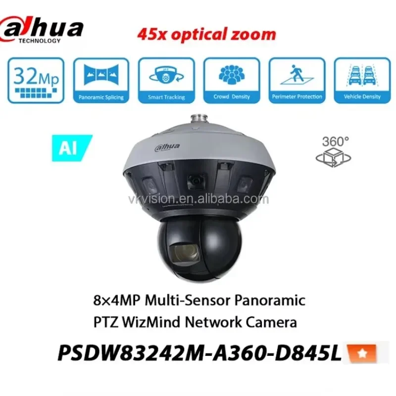 PSDW83242M-A360-D845L WizMind Network Camera With 32 MP 45x Multi-Sensor 360° Panoramic IR 500M PTZ Built-in Mic