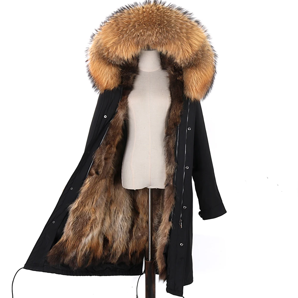 

Real Fox Fur Coat Winter Jacket Thick Warm Real Fur Liner Parkas Women X-Long Parka Natural Raccoon Fur Collar Hood 108-110CM