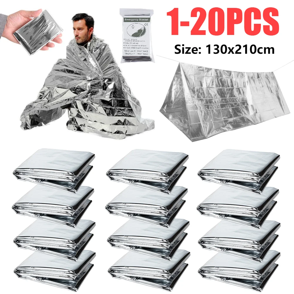 1-20PCS Emergency Blanket Foil Mylar Thermal Blanket Windproof Foil Space Blanket Body Warmer for Camping Outdoor First Aid Tool