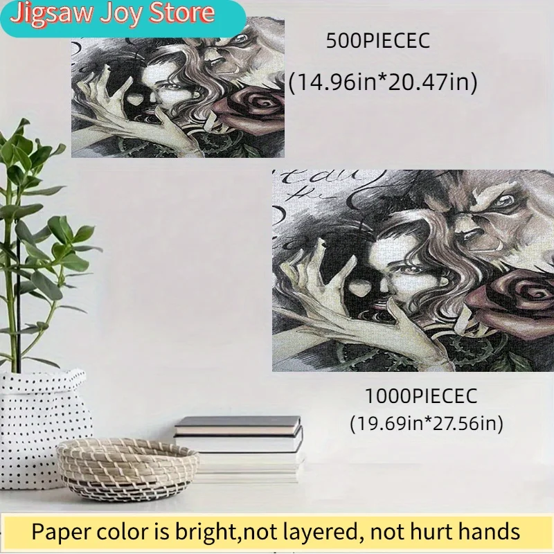 

500/Disney DIY Paper Puzzle, Beauty and the Beast, Rose, Dark Series Adult Puzzle, Suitable for Home Leisure, Couple Dates, B