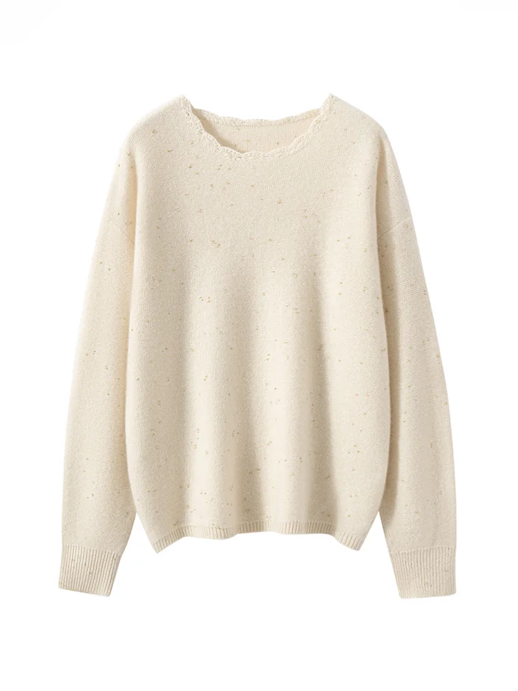 

2025 Woman Clothes Autumn Winter Grace Retro Lace Collar Sweater 100% Cashmere Knitwear Soft Warm Pullover Lazy Wind Female Tops