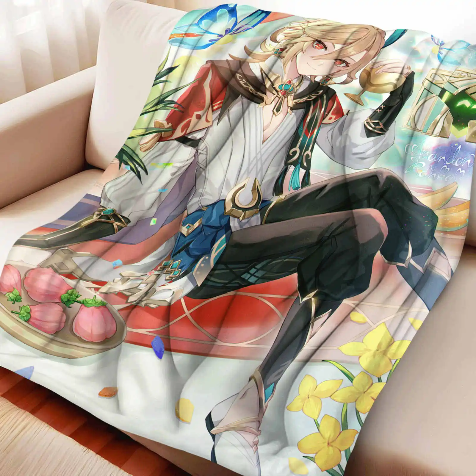 

Genshin Impact Kaveh Flannel Blanket with Warm Print Soft Warm Cozy Multi-Purpose for Sofa Bed