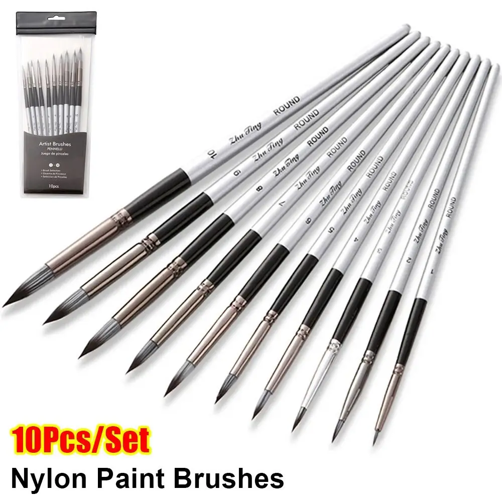 

10Pcs/Set Nylon Paint Brushes Watercolor Miniature Art Wooden Handle Artist Paintbrushes Professional Drawing Kit