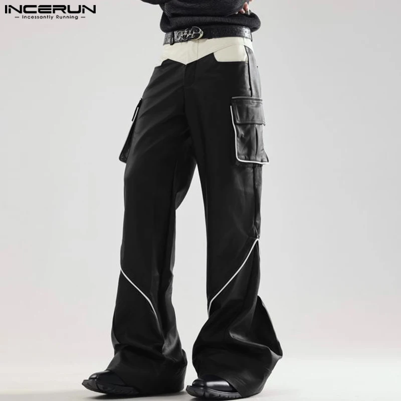 INCERUN 2025 American Style Stylish Trousers Men Spliced Contrast Side Pocket Design Pants Casual City Walk Male Loose Pantalons