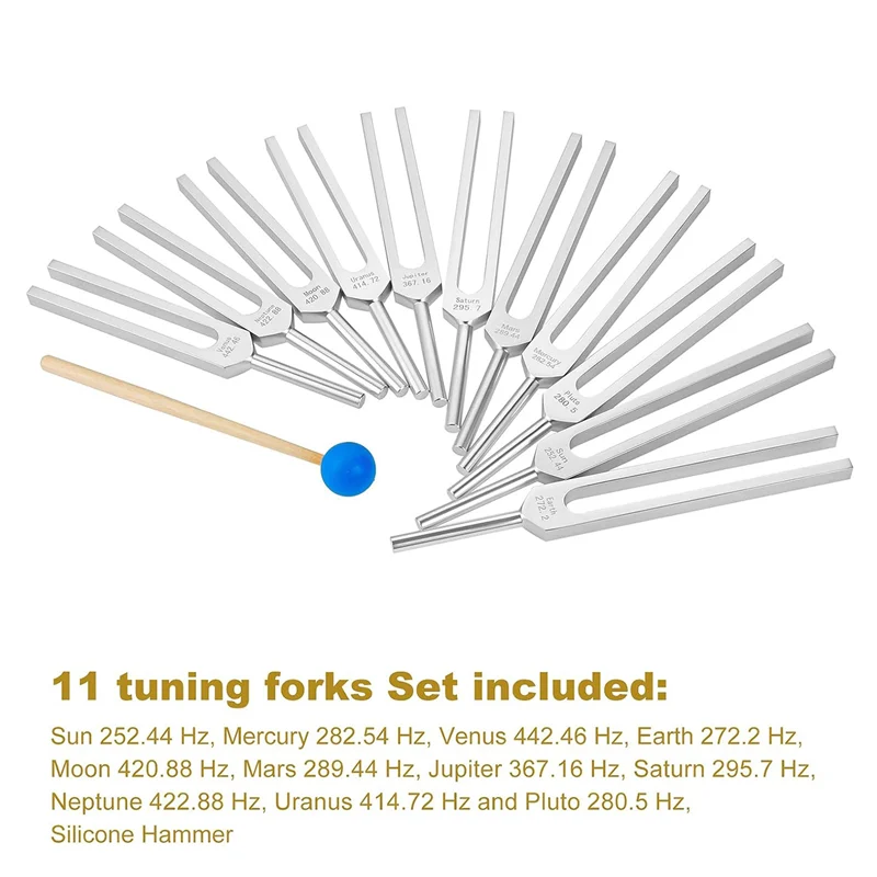 

RTSHE-Tuning Fork Set, 11 Tuning Forks For Healing, Sound Therapy, With Silicone Hammer Cleaning Cloth And Bag