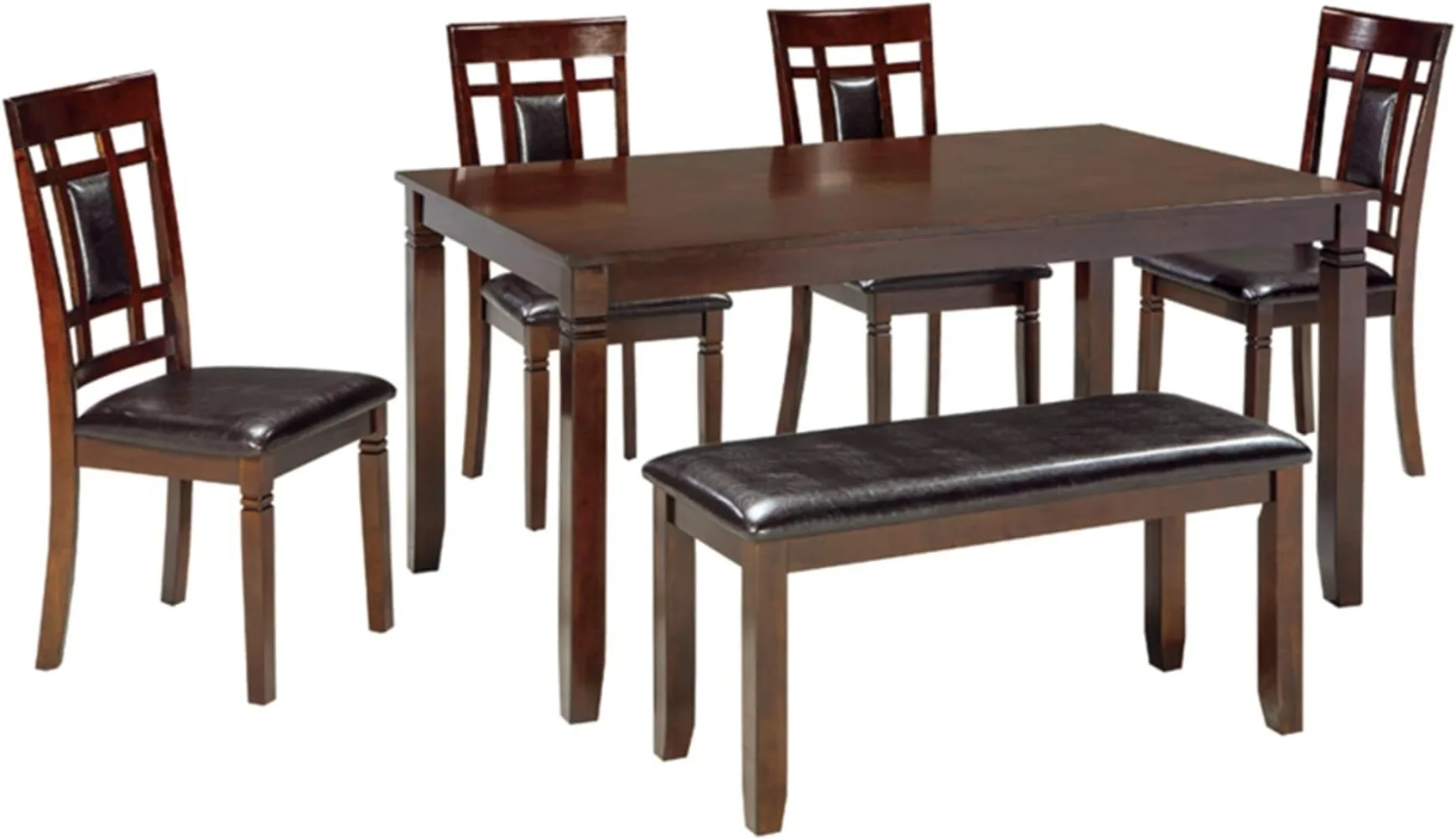 

Bennox Dining Room Set, Includes Table, 4 18" Chairs & Bench, Brown