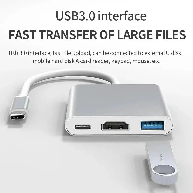 3-in-1 Typ-C-Hub USB 3.0 HDMI-kompatibler Splitter PD-Ladeadapter Stecker-zu-Buchse Verlängerungskabel Laptop-Docking-Zubehör – Detail 3