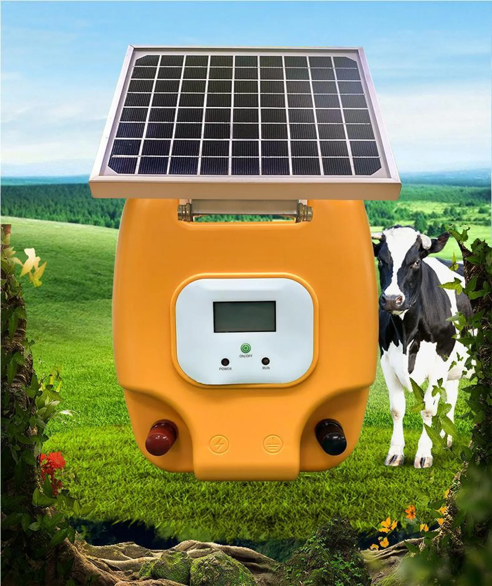 10KM Solar Electric 1.5 Joules Shepherd Fence Energizer with LCD Display Outdoor Waterproof Electric Fence For Farm Livestock