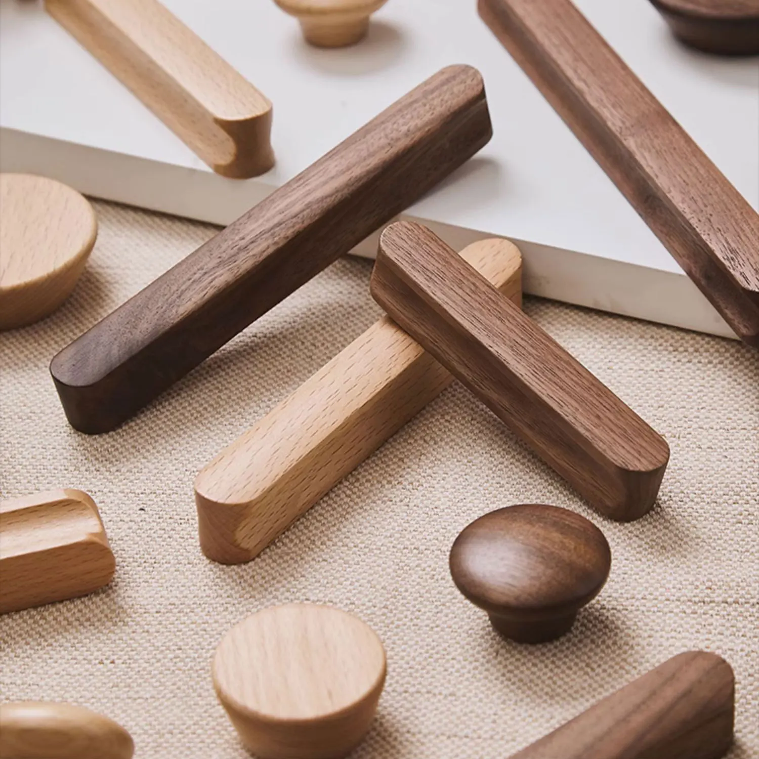 Natural Wood Cabinet Handles and Knobs Black Walnut Beech Kitchen Cupboard Door Knobs Bookcase Pulls Modern Furniture Hardware