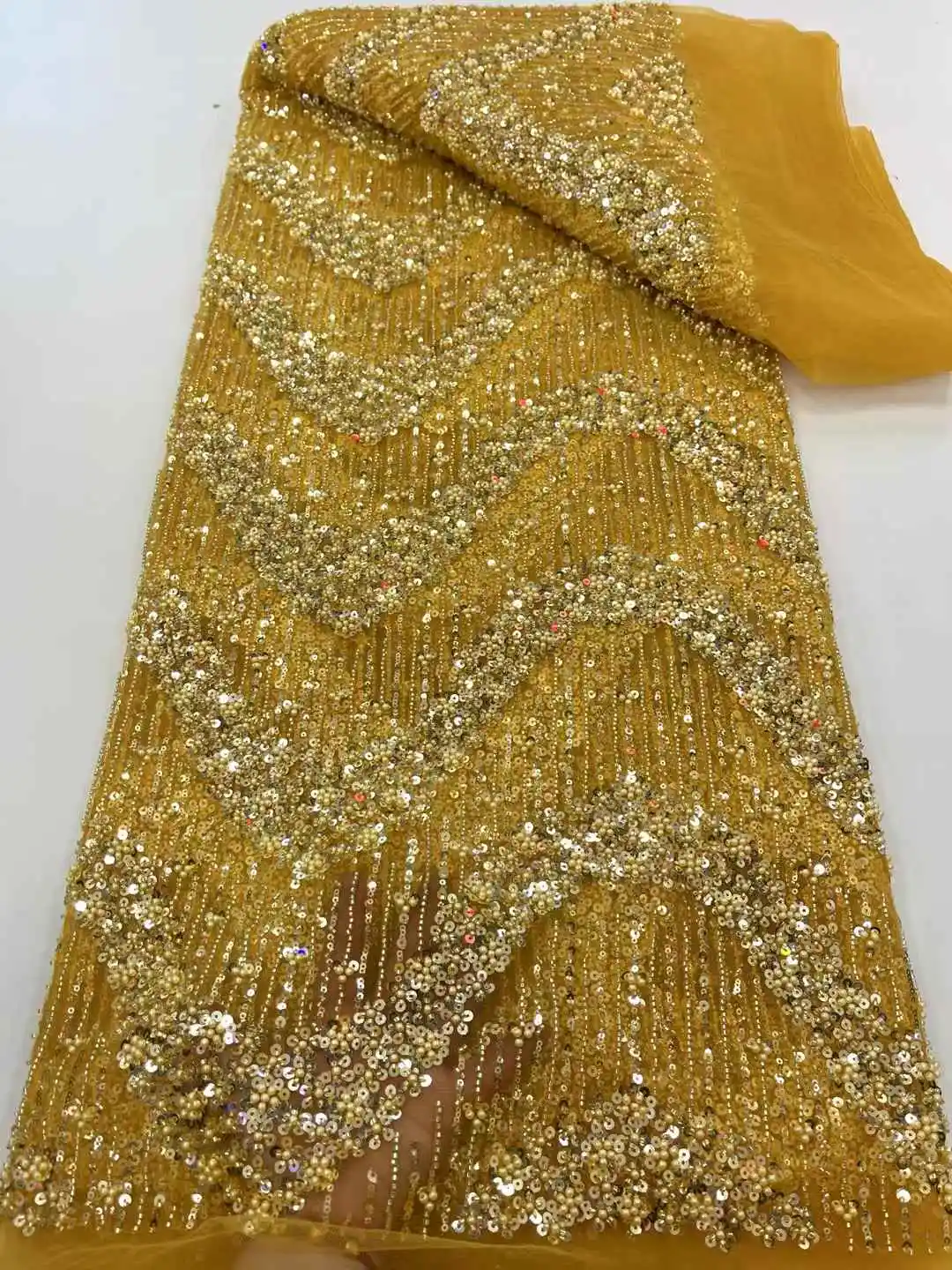 아프리카 3D 골드 레이스 패브릭 2025 고품질 레이스 프렌치 메쉬 레이스 패브릭 스팽글 페르시 나이지리아 럭셔리 웨딩 드레스