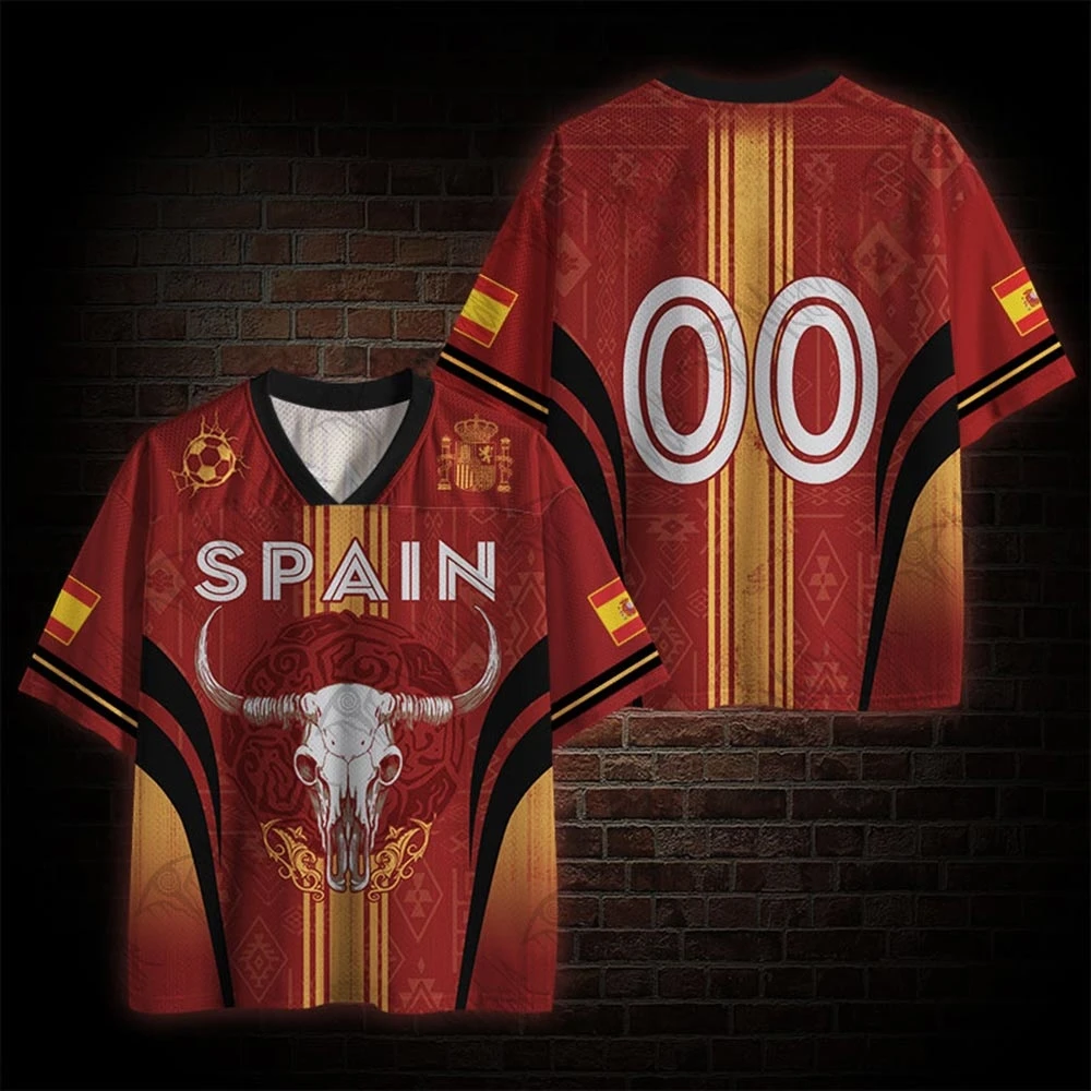 Nueva camiseta de fútbol española con cuello en V 2026, estilo oscuro y distintivo, transpirable y de secado rápido para deportes al aire libre