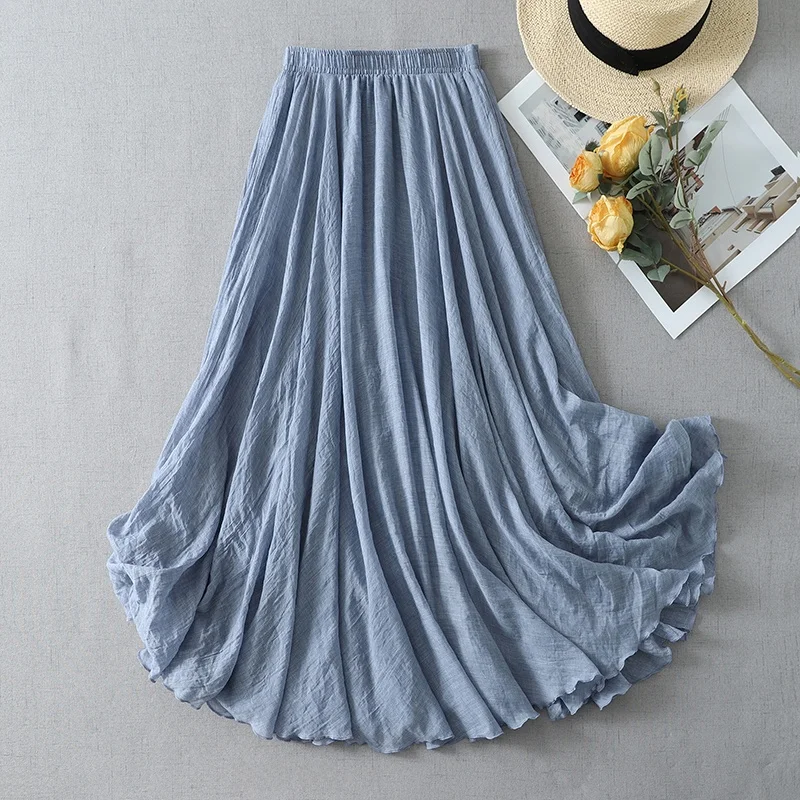 

Artistic Retro Long Skirt Wide Hem Dance Skirt Cotton Polyester Blend Loose Fit X Shape Silhouette Asymmetric Design