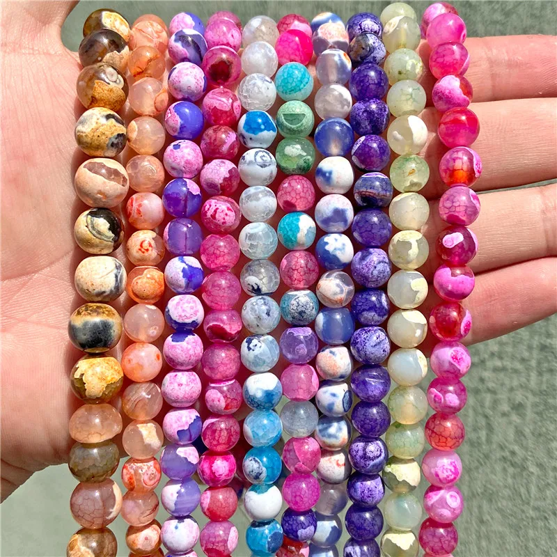 Dyed Colorful Agates Stone Beads Fire Dragon Veins Round Loose Spacer Beads 6/8/10mm Diy Handmade Bracelets for Jewelry Making