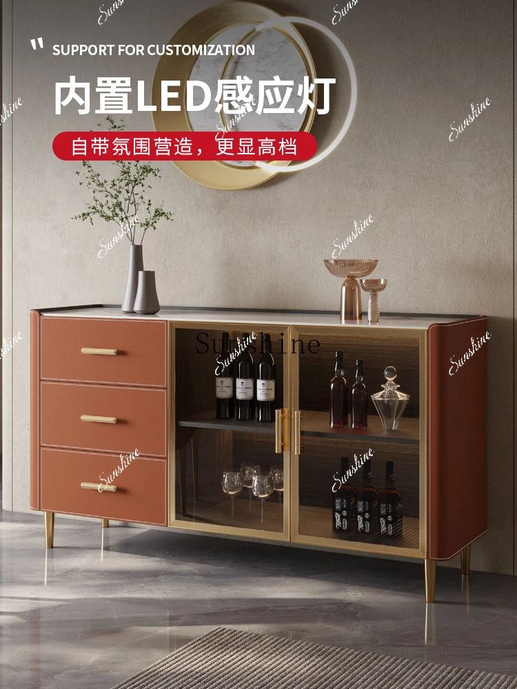 Light luxury saddle leather wine cabinet Modern simple entrance door  FT