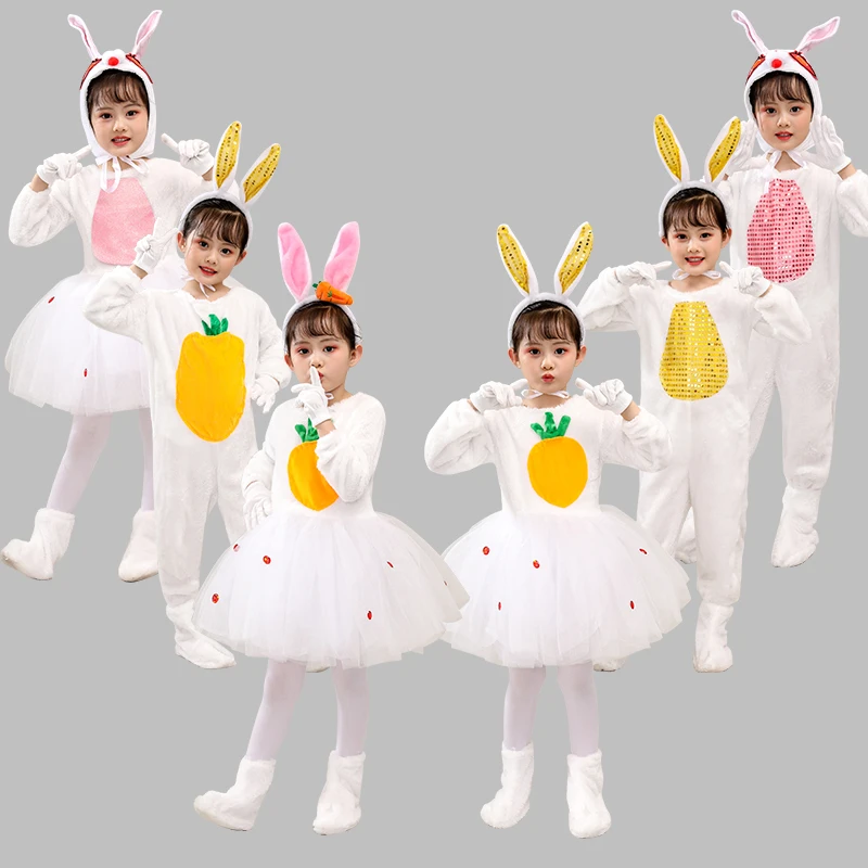 

Children's little rabbit performance costume, toddler animal costume, white rabbit dance performance costume, gauze skirt rabbit