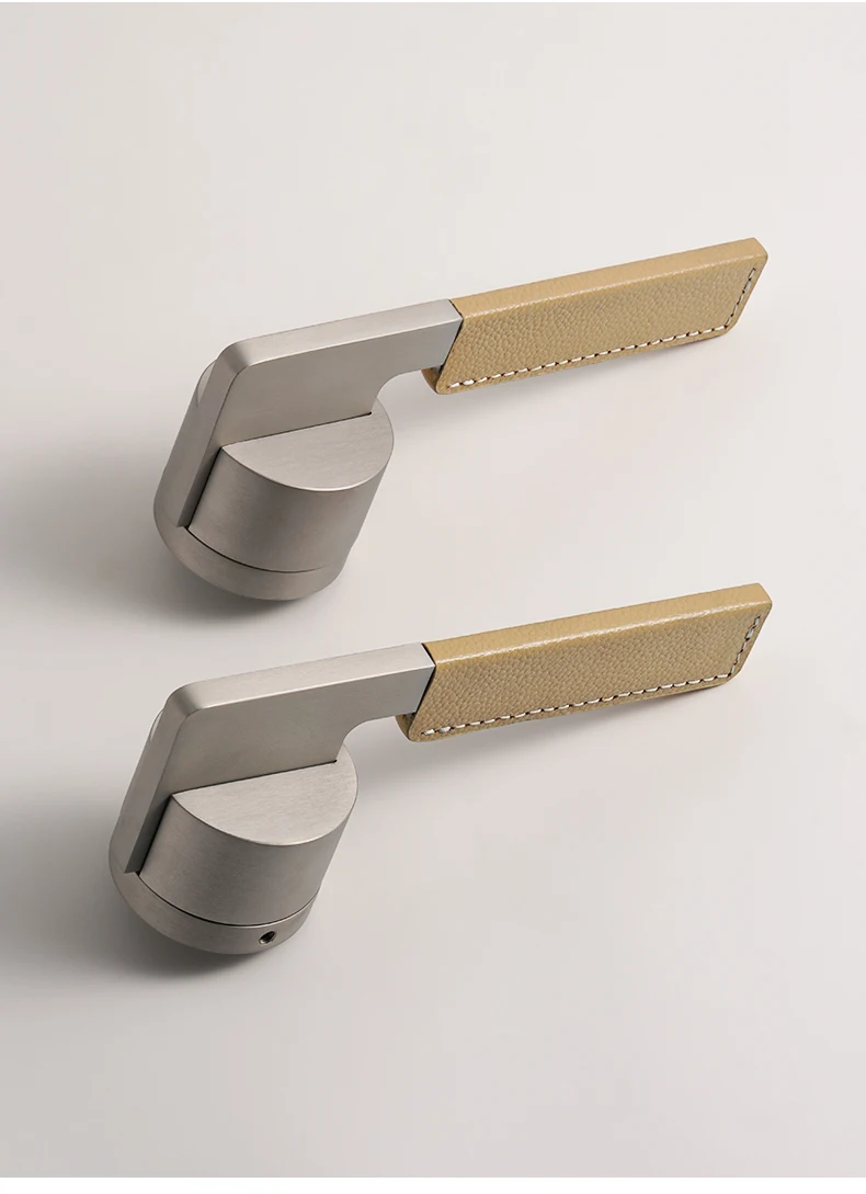 DOOROOM Luxus-Türschloss in Kamelfarbe mit Leder-Einlage, Matt-Nickel Stabförmiger Griff, Minimalistisches Innentür-Zubehör für Schlafzimmer – Detail 12